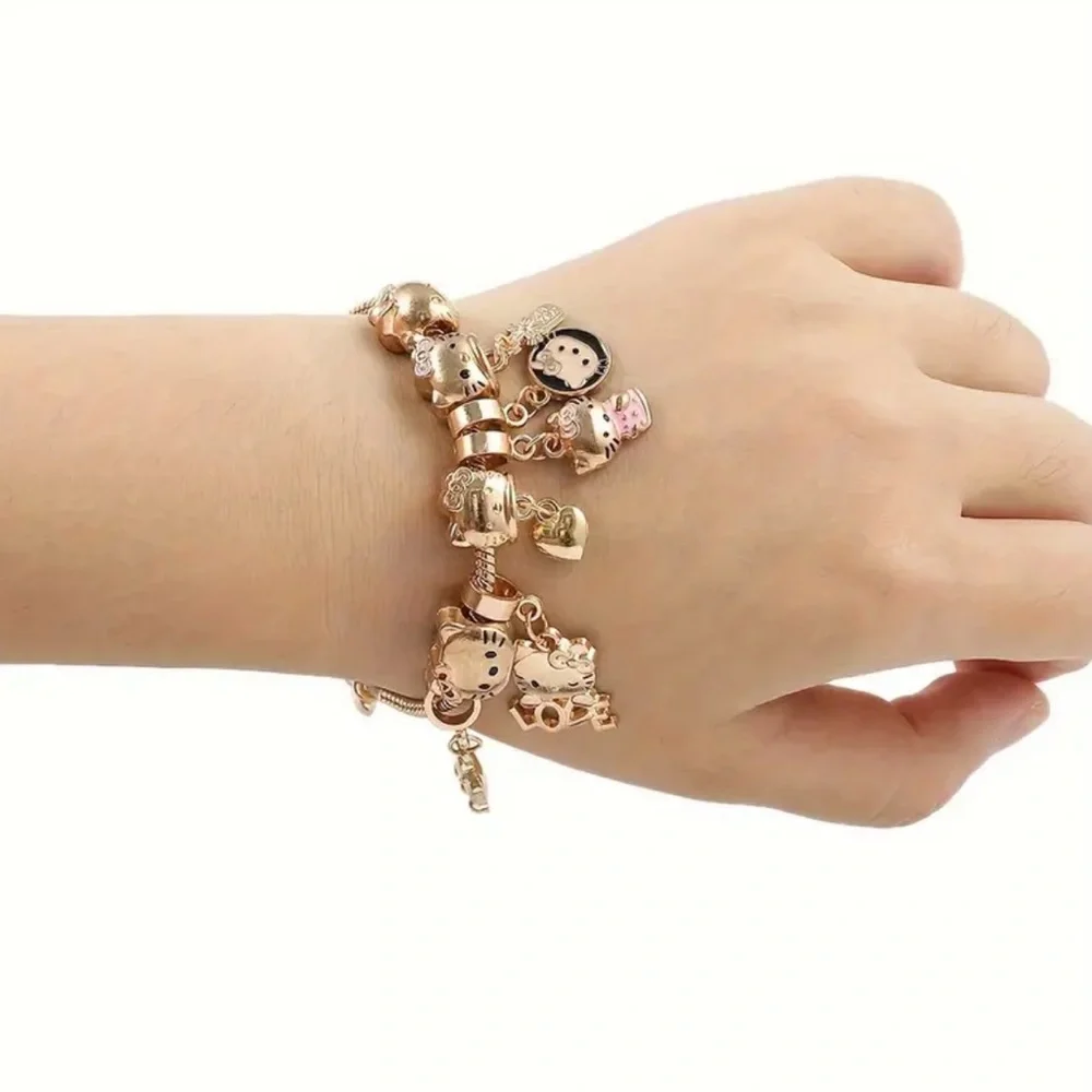Sanrio Hello Kitty Charms Beaded Bracelet Japanese Anime Kitty Charm Bracelet